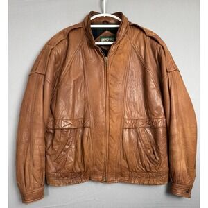 Vintage American Eagle Brown Leather Jacket Mens Large L Flannel Distressed Y2K